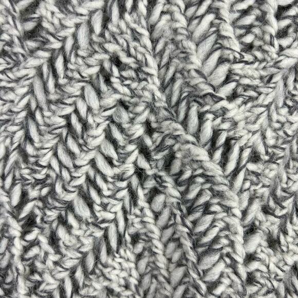 Loft L Petite Alpaca Wool Scallop Hem Chunky Gray Heather Crochet Knit Sweater - Picture 6 of 10